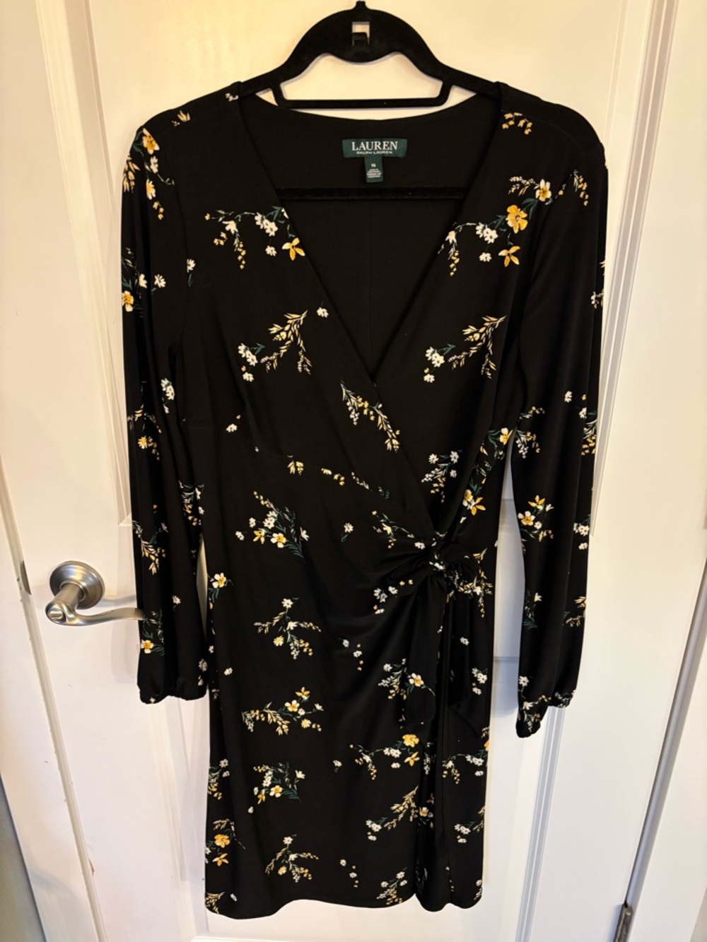 Ralph Lauren Black Wrap Dress with Yellow & White Floral Print